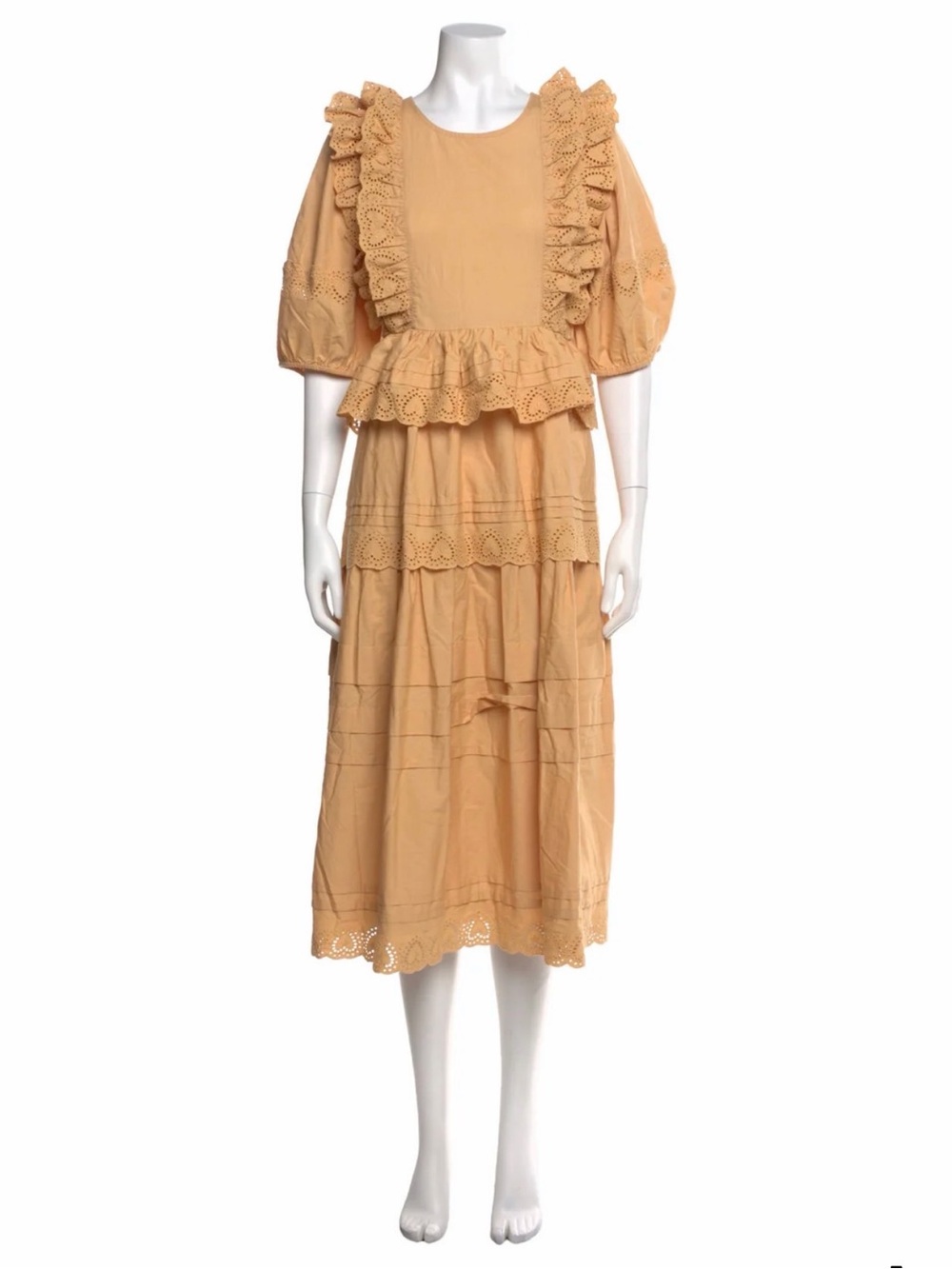 Loeffler Randall Mustard Ruffle Eyelet Midi Dress